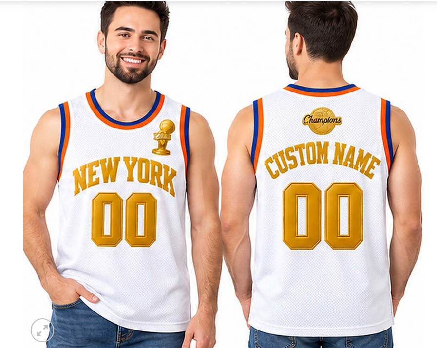 Custom Men 2026 New York Knicks Gold Championship Jersey 102301